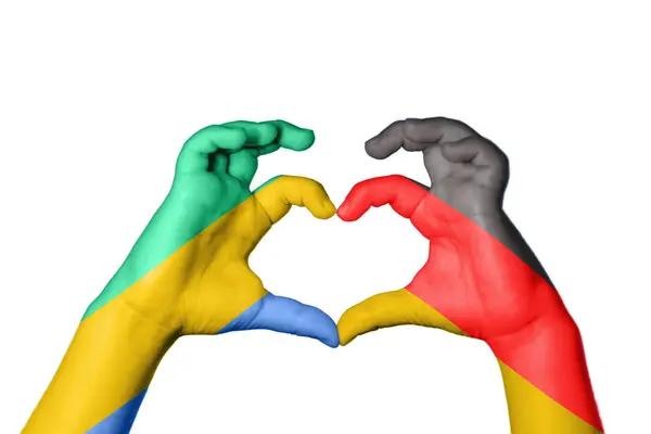 Gabon Germany Heart Hand Gesture Making Heart Clipping Path — Stock Photo, Image
