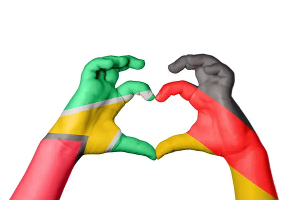 Guyana Germany Heart Hand Gesture Making Heart Clipping Path — Stock Photo, Image