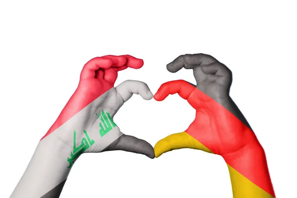 Irak Deutschland Herz Handgeste Herz Machen Schneideweg — Stockfoto