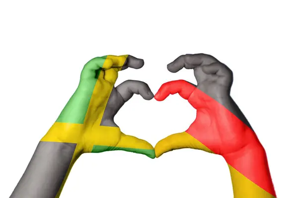 Jamaica Németország Szív Kézmozdulatok Készítése Szív Vágási Útvonal — Stock Fotó