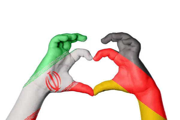 Iran Tyskland Hjerte Hånd Gestus Gør Hjerte Klipning Sti - Stock-foto
