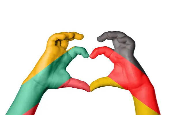 Lithuania Germany Heart Hand Gesture Making Heart Clipping Path — Stock Photo, Image