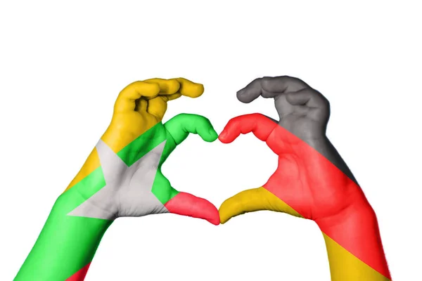 Myanmar Germany Heart Hand Gesture Making Heart Clipping Path — Stock Photo, Image