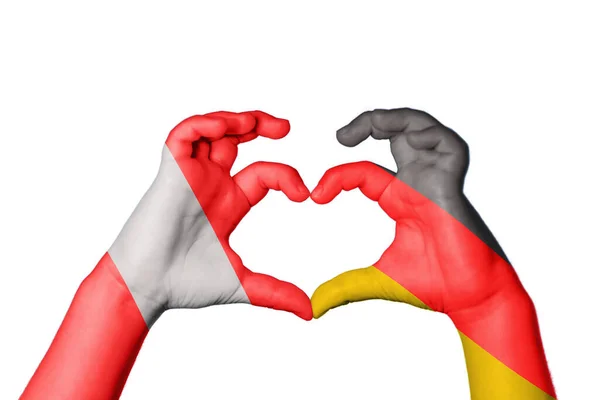 Περού Γερμανία Καρδιά Χειρονομία Χέρι Κάνοντας Καρδιά Ψαλίδισμα Διαδρομή — Φωτογραφία Αρχείου