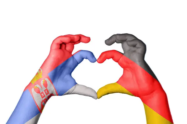 Serbia Germany Heart Hand Gesture Making Heart Clipping Path — Stock Photo, Image