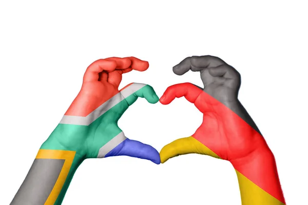 South Africa Germany Heart Hand Gesture Making Heart Clipping Path — Stock Photo, Image