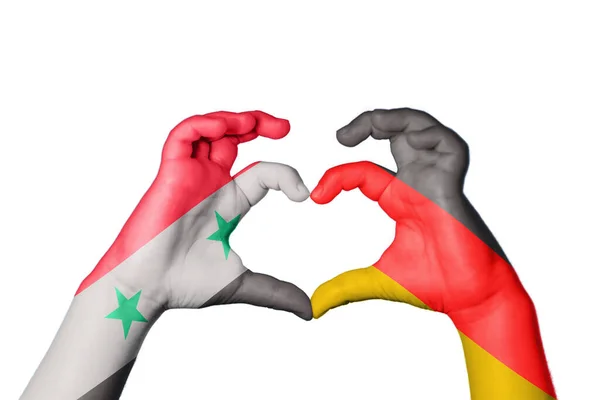 Syrien Tyskland Hjerte Hånd Gestus Gør Hjerte Klipning Sti - Stock-foto
