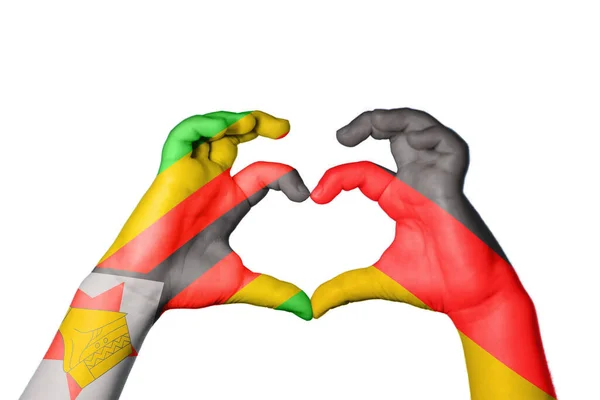 Zimbabwe Germany Heart Hand Gesture Making Heart Clipping Path — Stock Photo, Image
