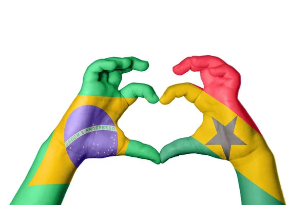 Brazílie Ghana Heart Ruční Gesto Tvorby Srdce Ořezávání Stezka — Stock fotografie
