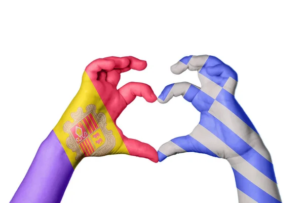 Andorra Greece Heart Hand Gesture Making Heart Clipping Path — Stock Photo, Image