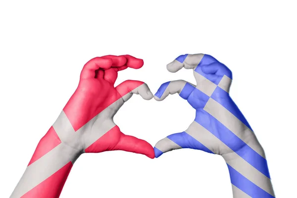 Dinamarca Grecia Corazón Hacer Gesto Mano Corazón Recortar Camino — Foto de Stock