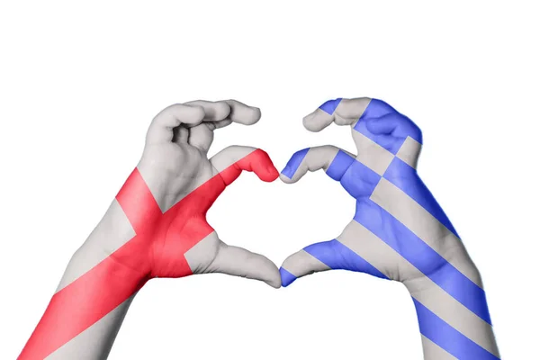 England Greece Heart Hand Gesture Making Heart Clipping Path — Stock fotografie