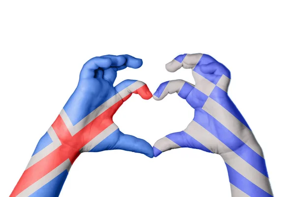 Islândia Grécia Coração Gesto Mão Fazendo Coração Clipping Path — Fotografia de Stock