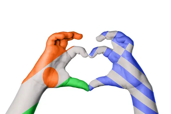 Niger Greece Heart Hand Gesture Making Heart Clipping Path — Stock Photo, Image