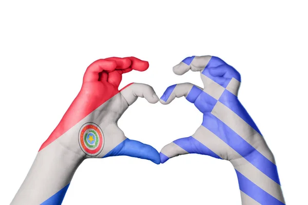 Paraguai Grécia Coração Gesto Mão Fazendo Coração Caminho Recorte — Fotografia de Stock
