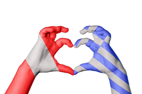 Peru Greece Heart Hand Gesture Making Heart Clipping Path — Stock Photo, Image
