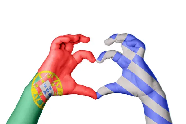 Portugal Greece Heart Hand Gesture Making Heart Clipping Path — Stock Photo, Image