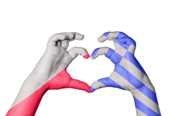 Polonia Grecia Corazón Hacer Gesto Mano Corazón Recortar Camino — Foto de Stock