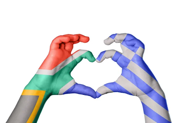 Dél Afrika Görögország Szív Kézmozdulatok Készítése Szív Vágási Útvonal — Stock Fotó
