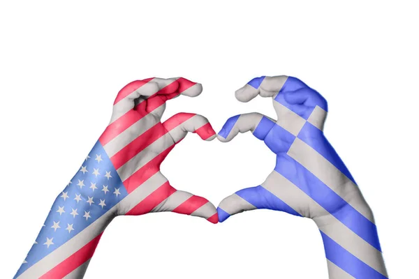 Сполучені Штати Америки Греція Серце Жест Рук Робить Серце Відсікаючий — стокове фото