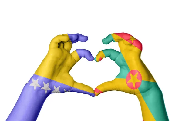 Bosnia Herzegovina Grenada Heart Hand Gesture Making Heart Clipping Path — Stock Photo, Image