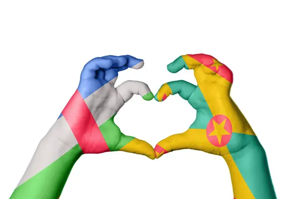 Közép Afrikai Köztársaság Grenada Szív Kézmozdulatok Készítése Szív Vágási Útvonal — Stock Fotó