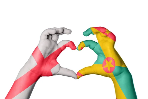 England Grenada Heart Hand Gesture Making Heart Clipping Path — Stock Photo, Image