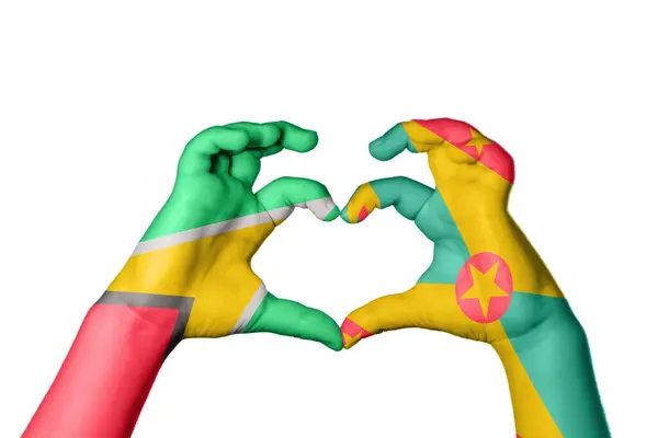 Guyana Grenada Szív Kéz Gesztus Készítő Szív Nyírás — Stock Fotó