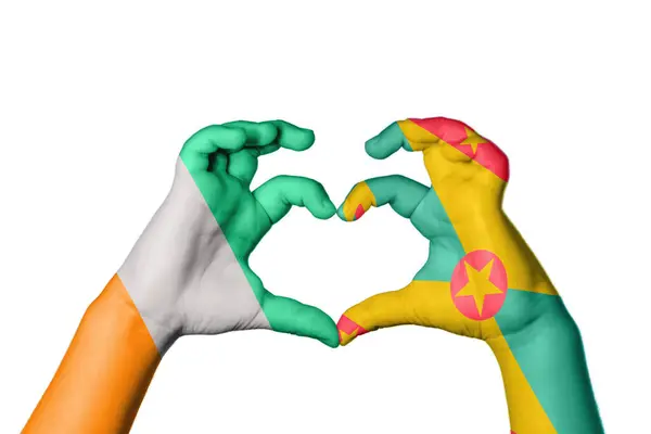 Ivory Coast Grenada Heart Hand Gesture Making Heart Clipping Path — Stock Photo, Image
