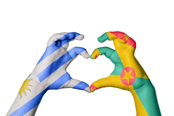 Uruguay Grenada Heart Hand Gesture Making Heart Clipping Path — Stock Photo, Image