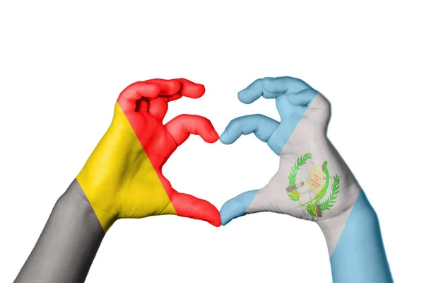 Βέλγιο Γουατεμάλα Καρδιά Χέρι Χειρονομία Κάνοντας Καρδιά Ψαλίδισμα Διαδρομή — Φωτογραφία Αρχείου