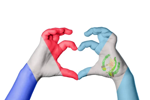 Γαλλία Guatemala Heart Χέρι Χειρονομία Κάνοντας Καρδιά Κλίπινγκ Path — Φωτογραφία Αρχείου