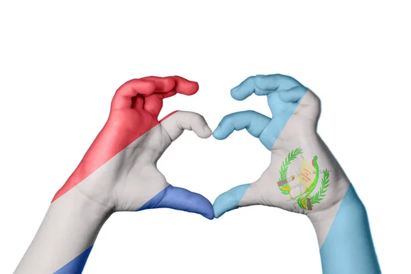 Ολλανδία Γουατεμάλα Καρδιά Χέρι Χειρονομία Κάνοντας Καρδιά Ψαλίδισμα Διαδρομή — Φωτογραφία Αρχείου