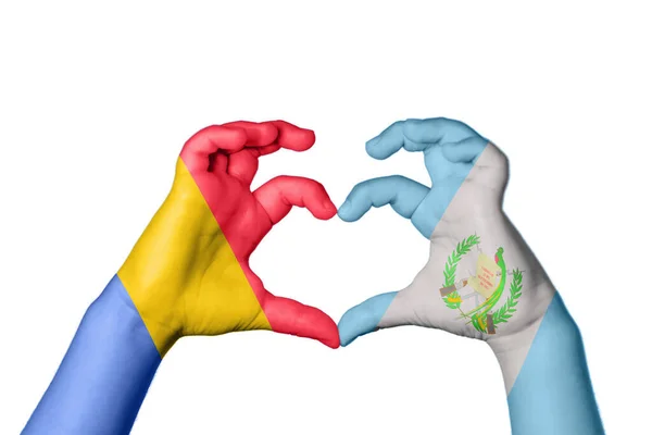 Románia Guatemala Szív Kézmozdulatok Készítése Szív Vágási Útvonal — Stock Fotó