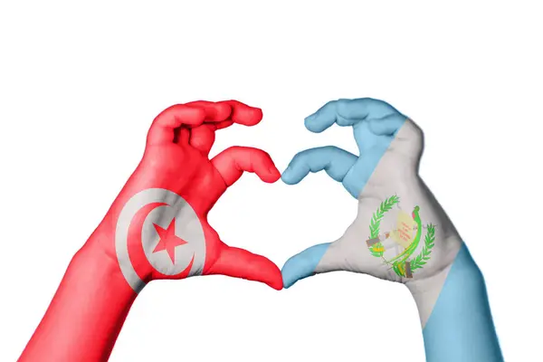 Tunisia Guatemala Heart Hand Gesture Making Heart Clipping Path — Stock Photo, Image