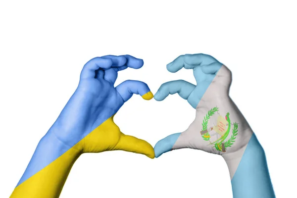 Україна Гватемала Серце Жест Рук Робить Серце Відсічний Контур — стокове фото