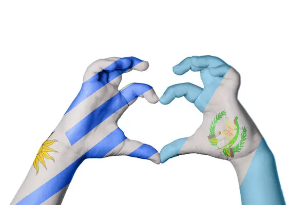 Uruguay Guatemala Heart Hand Gesture Making Heart Clipping Path — Stock Photo, Image