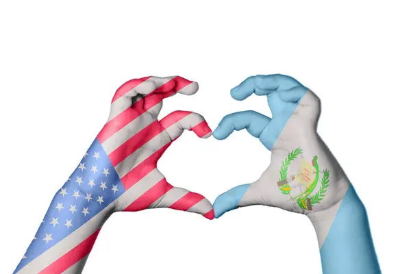 Stany Zjednoczone Gwatemala Heart Ręki Gest Podejmowania Serca Clipping Path — Zdjęcie stockowe