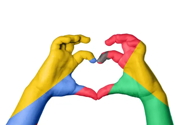 Colombia Guinea Heart Hand Gesture Making Heart Clipping Path — Stock Photo, Image