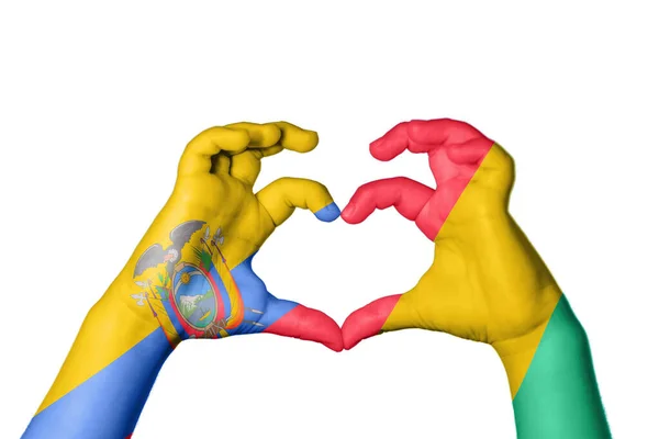 Ecuador Guinea Bissau Heart Hand Gesture Making Heart Clipping Path — Stock Photo, Image