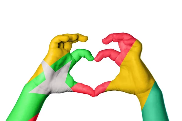 Myanmar Guinea Bissau Heart Hand Gesture Making Heart Clipping Path — Stock Photo, Image