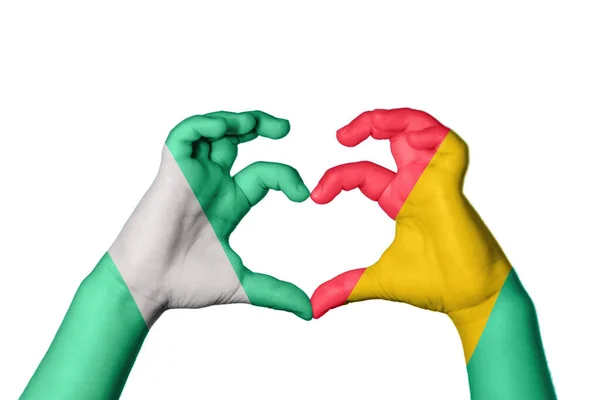 Nigeria Guinea Bissau Heart Hand Gesture Making Heart Clipping Path — Stock Photo, Image