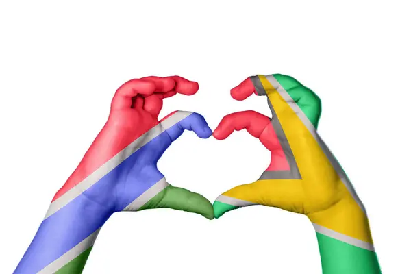 Gambia Guyana Heart Hand Gesture Making Heart Clipping Path — Stock Photo, Image