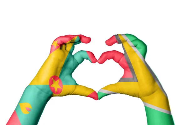 Grenada Guyana Heart Hand Gesture Making Heart Clipping Path — Stock Photo, Image