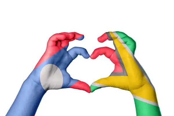 Laos Guyana Heart Hand Gesture Making Heart Clipping Path — Stock Photo, Image