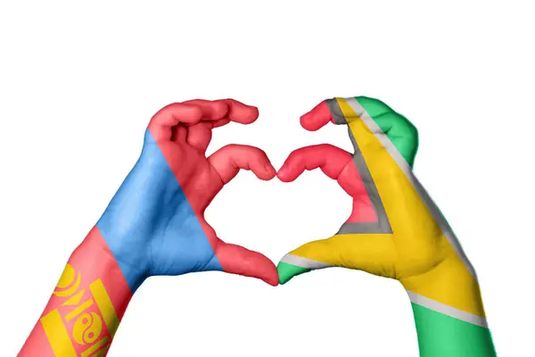 Mongolia Guyana Heart Hand Gesture Making Heart Clipping Path — Stock Photo, Image