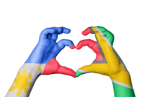 Filipíny Guyana Heart Ruční Gesto Srdce Střihací Stezka — Stock fotografie
