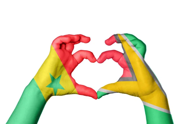 Сенегал Гайана Серце Жест Рук Робить Серце Відсікаючи Шлях — стокове фото