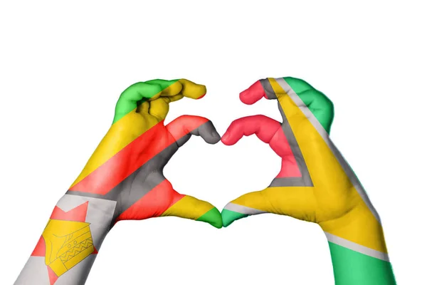 Zimbabwe Guyana Heart Hand Gesture Making Heart Clipping Path — Stock Photo, Image