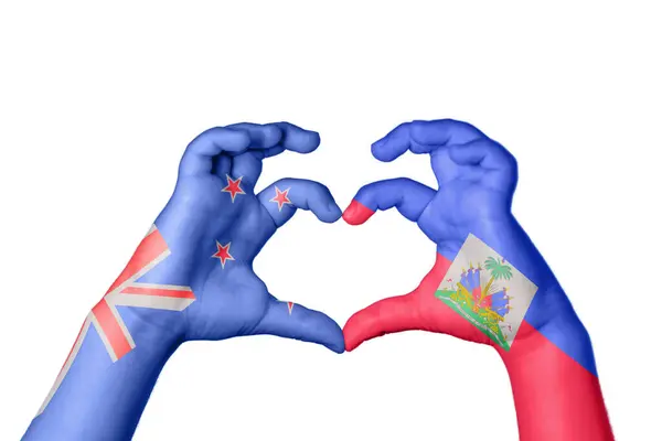 Zéland Haiti Szív Kézmozdulatkészítés Szív Vágási Útvonal — Stock Fotó